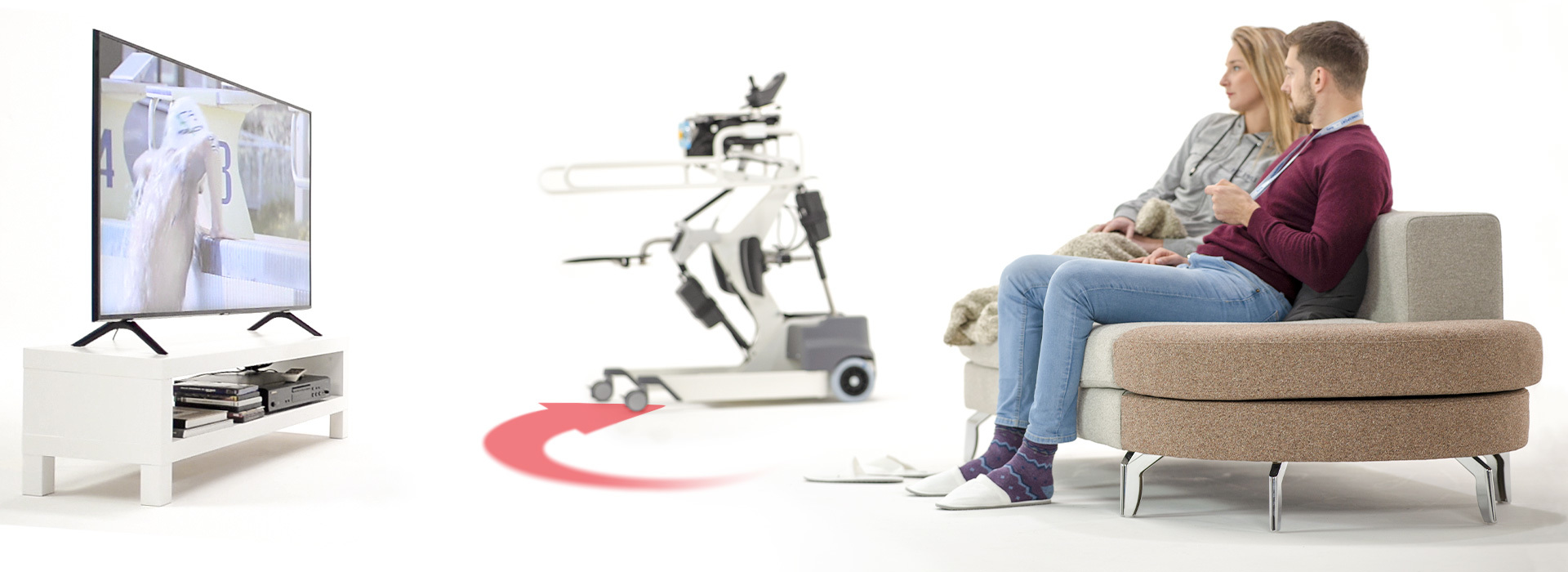 The Struzzo aid with remote control, for standing and mobility