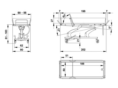Shower trolley dimensions - 80 cm width version