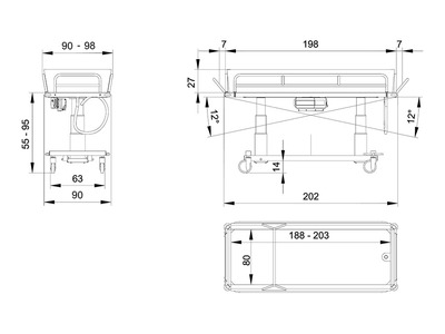 Shower trolley dimensions - 80 cm width version